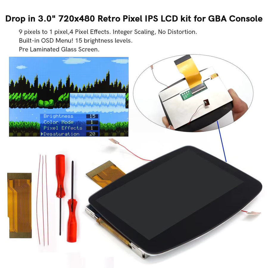 Wiederaufladbarer V5 HD 720x480 Drop-in-Bildschirm mit IPS LCD-Kit und neuer Hülle für GBA V5 in Schwarz - Bild 3