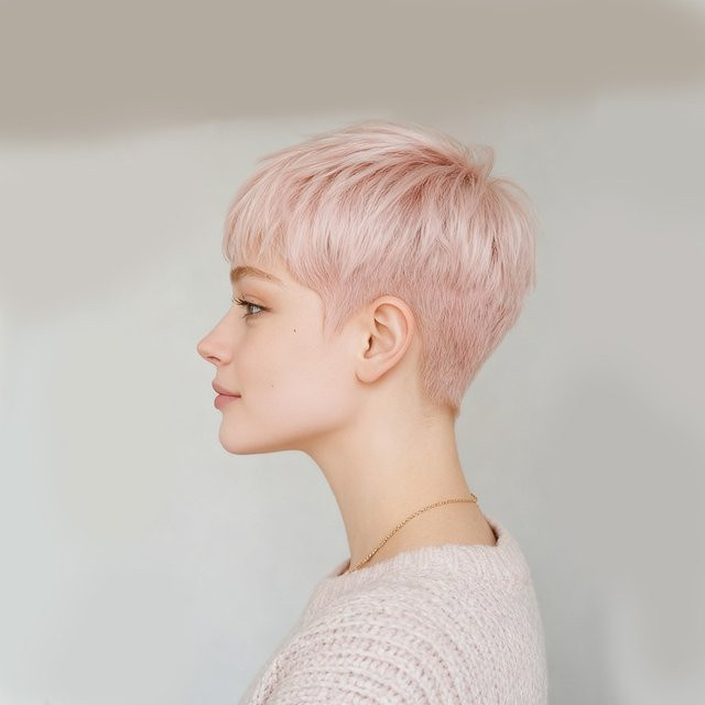 OYM HAIR Pixie-Cut-Perücke, rosa, kurz, glatt, Echthaar, Damen - Bild 1
