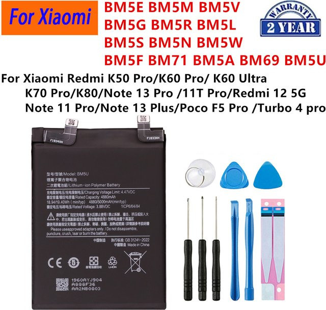 Xiaomi Akku für Redmi K50 K60 K70 Pro K60 Ultra K80 Note 13 11T Pro Poco F6 Pro Redmi 12 5G Turbo 4 Pro in Schwarz - Bild 1