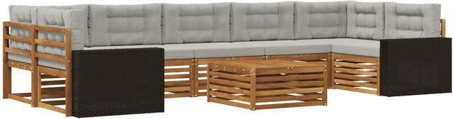 vidaXL Outdoor-Sofagarnitur aus Akazienholz in L-Form mit 8 Teilen, Farbe Natur und Hellgrau - Bild 1