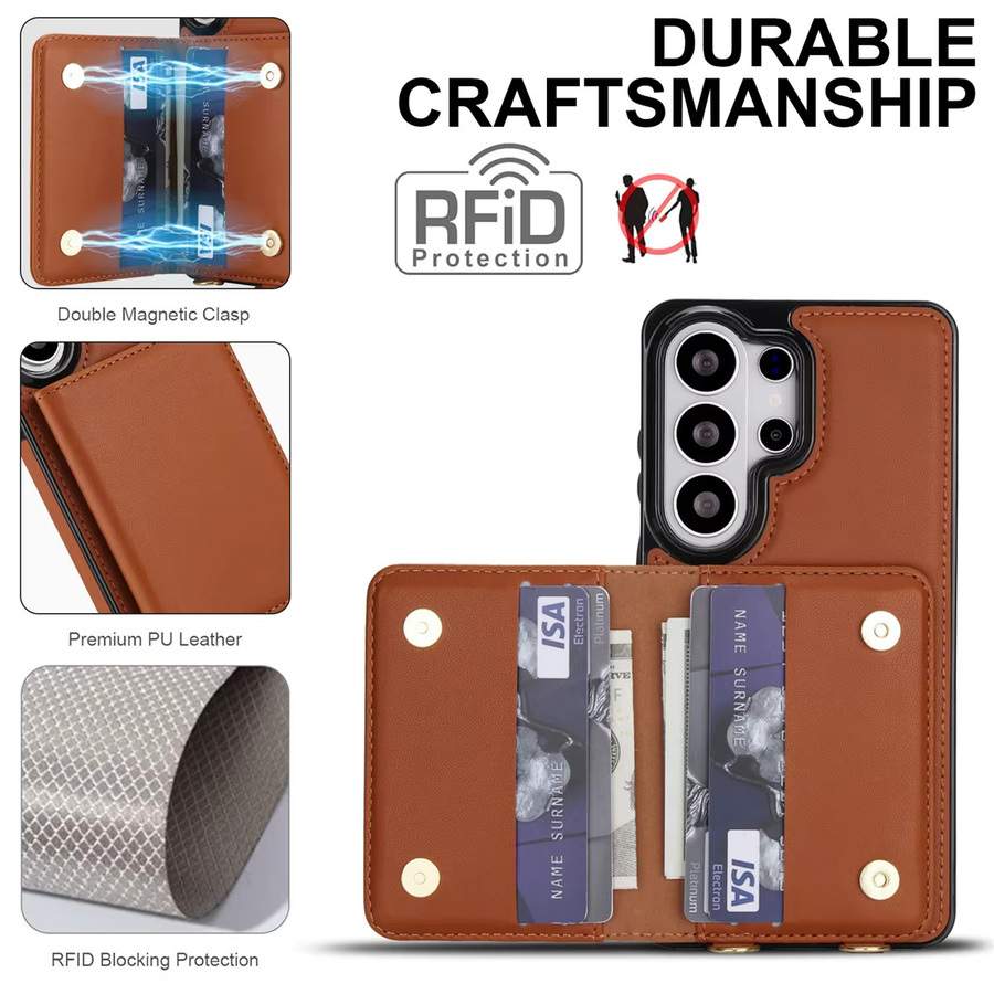 RFID-blockierende Umhängetasche mit Kartenhalter und Handyhülle für Samsung Galaxy S26 Ultra S25 Edge S24 Plus S23 S22 S21 FE A16 A36 A56 in Schwarz und Braun - Bild 4