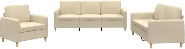vidaXL 3-teilige Sofagarnitur mit Kissen in Beige aus Stoff für Wohnzimmer und Garten - Bild 1