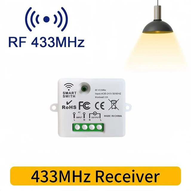 YJMP RF 433MHz Kabelloser Fernbedienungs-Lichtschalter 10A Relais-Controller Mini Runder Wandpaneel-Schalter für LED-Lampen in Silber - Bild 1