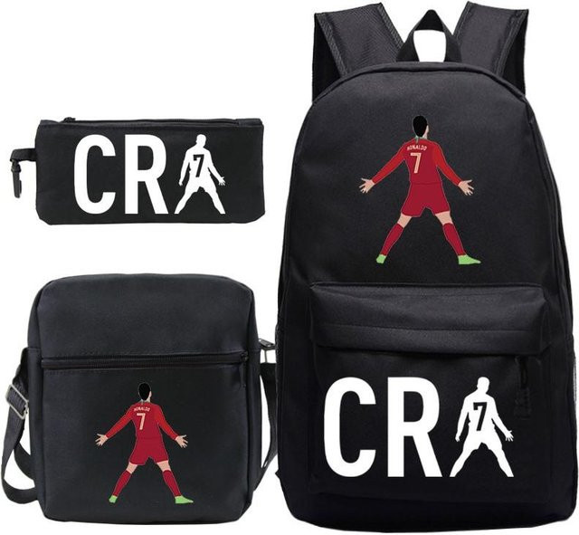 C Ronaldo 3-teiliges Schulset bestehend aus Schultasche, kleiner Umhängetasche und Federmäppchen in Schwarz - Bild 1