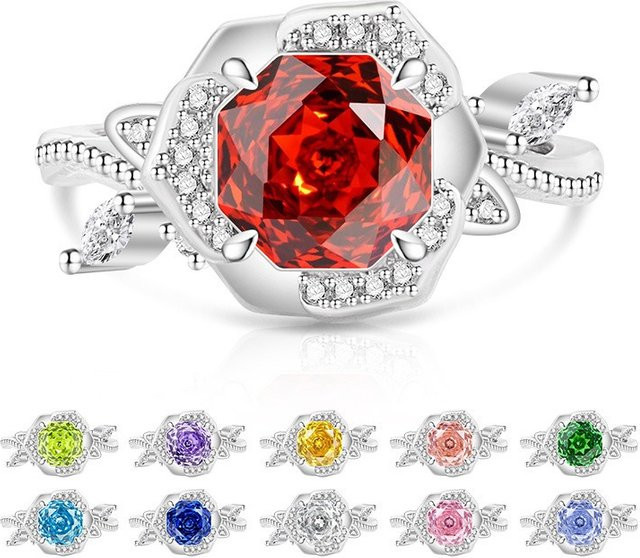 yiwanwan Diamantring, 925 Silber, Rosenform - Bild 1