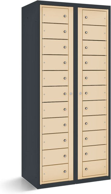 rotstahl Fächerschrank mit 22 Fächern und Zentraltüren, Korpus Anthrazitgrau, Front Elfenbein, B/T/H: 80 x 50 x 180 cm - Bild 1