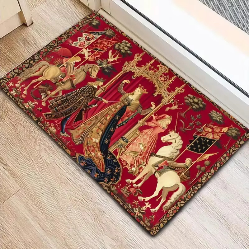 VIKAMA Teppich im französischen Landhausstil, Vintage-Design, rutschfest und schmutzabweisend, Farbe: Rot - Bild 5