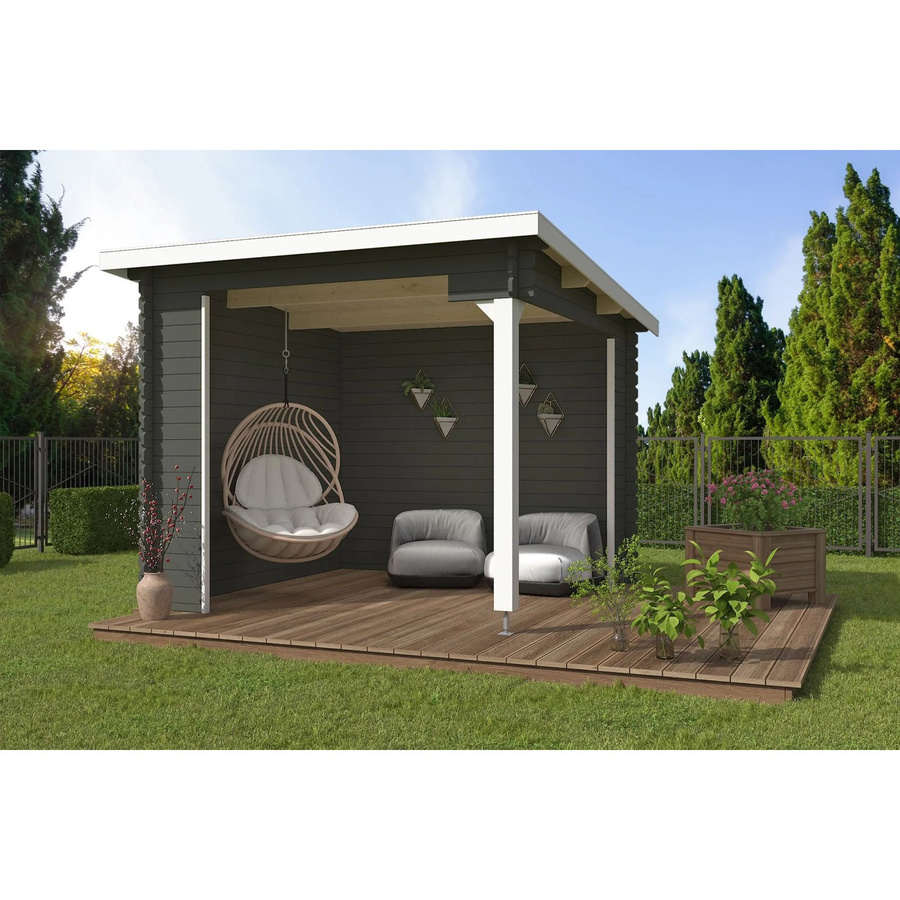 Lasita Blockbohlenhaus Buffalo Gartenhaus Flachdach in Grün-Grau lasiert B/H/T: 315 x 245,1 x 323,9 cm - Bild 2