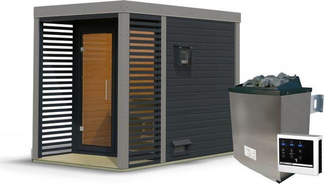 Saunahaus ARES 1 in Anthrazit und Graualuminium mit 9,0 kW Ofen und Steuergerät, B: 191 cm, H: 276 cm, Wandstärke: 38 mm - Bild 1