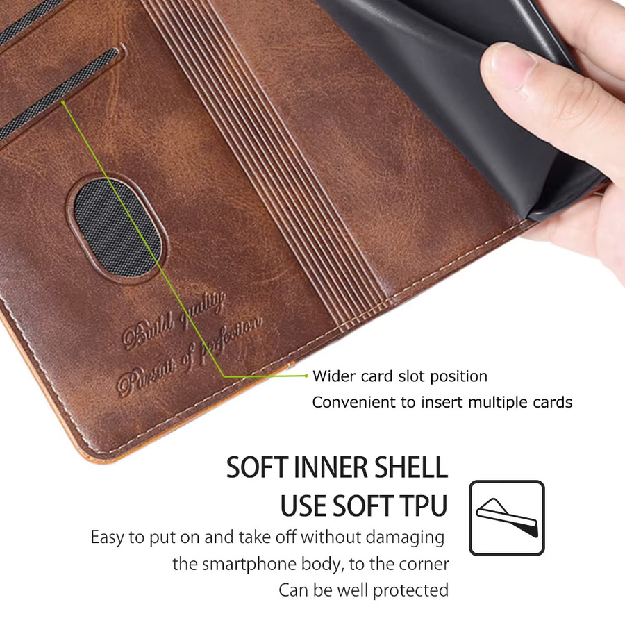 Magnetische Brieftasche Schutzhülle für Motorola Moto E20 E30 E40 E22 E22i E13 E32S E22S in Braun mit Kartenfächern - Bild 5