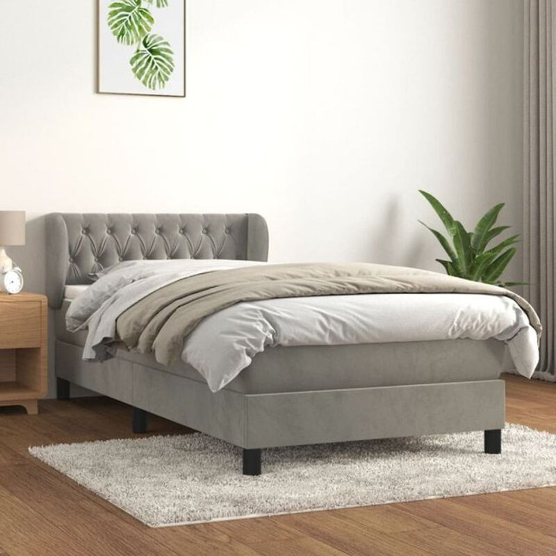 Vidaxl Boxspringbett mit Matratze aus Samt in Grau, B/T/H: 90 x 190 cm - Bild 1