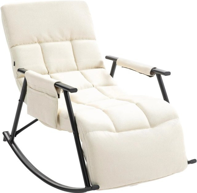 DELUKE Schaukelstuhl JULIA Relaxstuhl aus Samt mit Steppmuster in Creme, B/T/H: 61 x 100 x 66 cm - Bild 1