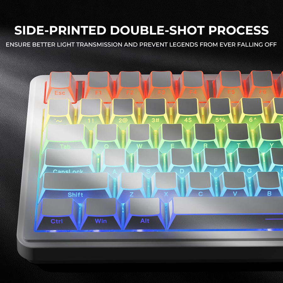 XVX White Shadow Tastenkappen aus PBT mit Seitendruck und Cherry-Profil, durchscheinend, 136 Tasten, Farbe: Weiß/Transparent - Bild 2