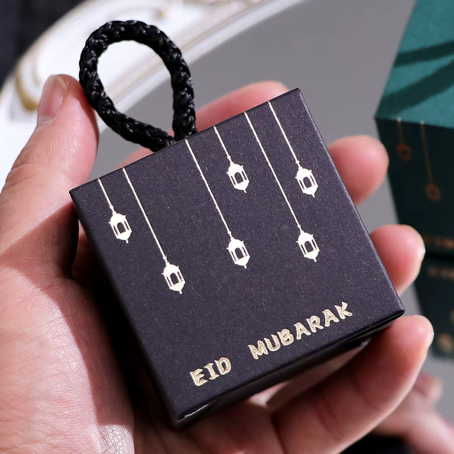 20-teiliges Luxus-Mini-Geschenkbox-Set für Eid in Schwarz, Grün und Weiß mit goldenem Laternen-Design und geflochtenen Griffen aus Papier - Bild 2