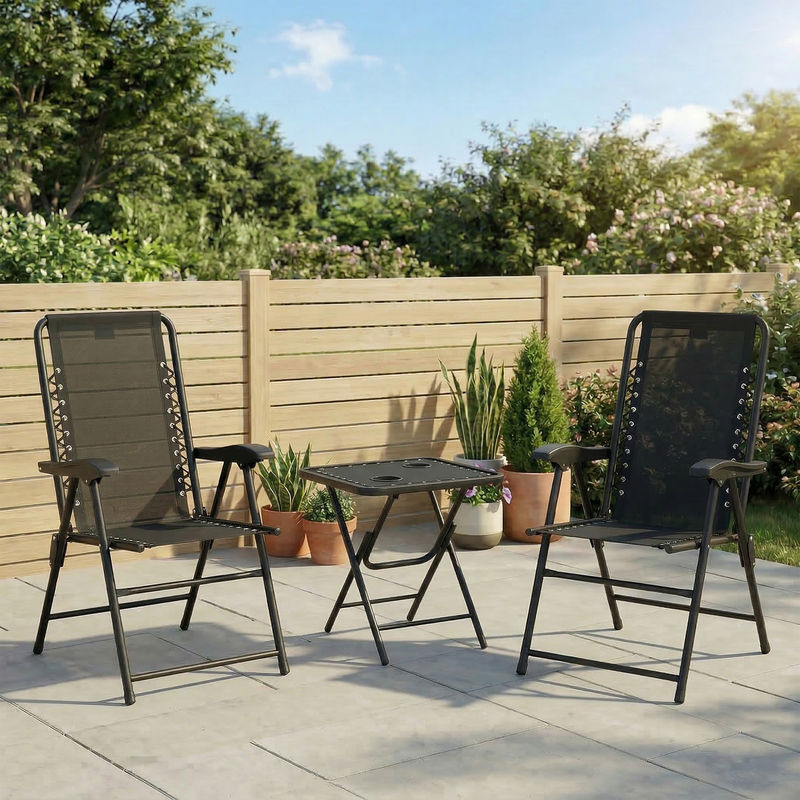 Outsunny 3-teiliges Bistro Set aus Stahl mit Texteline in Schwarz für Garten, Balkon und Terrasse - Bild 2