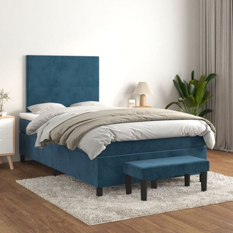 Vidaxl Boxspringbett mit Matratze aus Samt in Blau, B/T/H: 200 x 120 x 128 cm - Bild 1