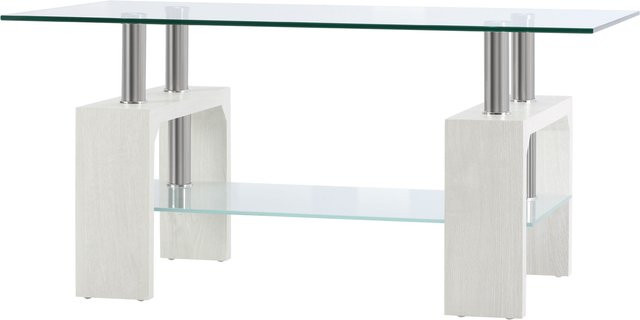 HOMCOM Couchtisch mit 2 Ebenen in Weiß, moderner Wohnzimmertisch mit Glasplatte und Metallgestell, B/T/H: 90 x 50 x 42 cm - Bild 1