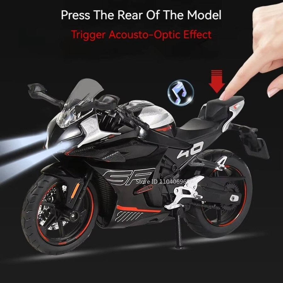 MAKEDA CFMOTO 450SR R1M Motorrad Modell, Maßstab 1:12, Metall, mit Licht und Sound - Bild 3