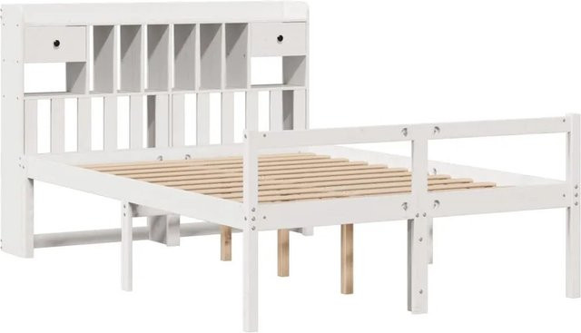 vidaXL Massivholzbett aus Kiefer mit Regal und Schubladen in Weiß, B/T/H: 140 x 190 x 146 cm - Bild 1