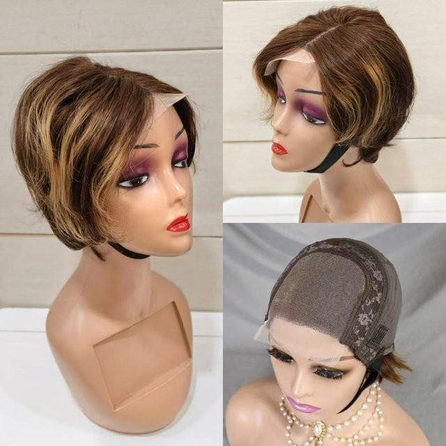 GloTress Pixie Curly Perücke, 100% unbehandeltes brasilianisches Virgin Remy Echthaar, 4x4 Lace Closure, handgeknüpft - Bild 1