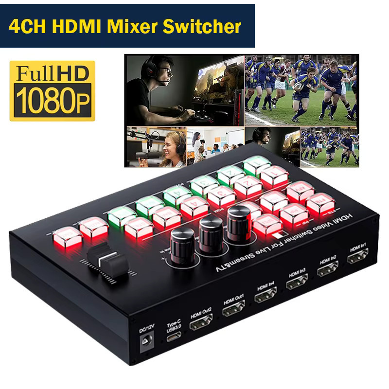 Konsenda 4-Kanal HDMI Video Mixer Switcher 4x2 1080P für Broadcast, Live Streaming und OBS Aufnahme, Schwarz - Bild 7
