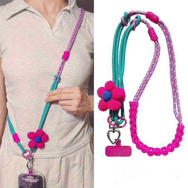 Handgefertigtes abnehmbares Handyband für Damen mit Blumenmuster in Pink und Multicolour aus Polyester - Bild 1