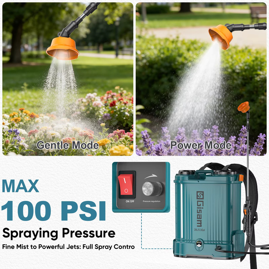 Gisam Elektrischer Lithium-Sprüher 100PIS Hochleistungs-Garten- und Rasensprühgerät für Makita 18V Akku, Volumen: 20 l - Bild 3