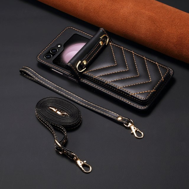 Luxuriöse gesteppte Leder-Umhängetasche für Motorola Razr 40 60 Ultra 2025 als Kartenhalter und Brieftasche mit verstellbarem Riemen in Schwarz oder Weiß - Bild 1
