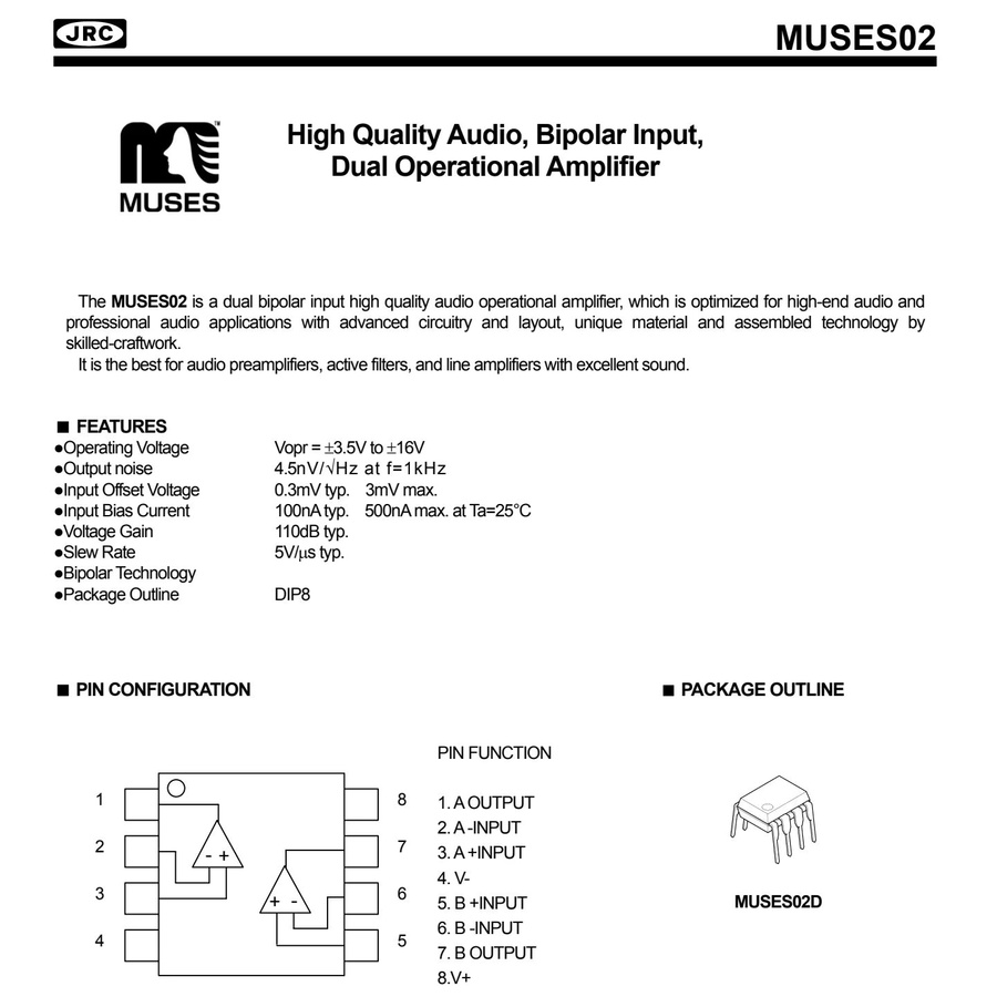 JRC MUSES02 01 Flaggschiff Dual-OP-Verstärker mit hochwertiger Hi-End Klangqualität und DIP8 In-Line-Stecker - Bild 1