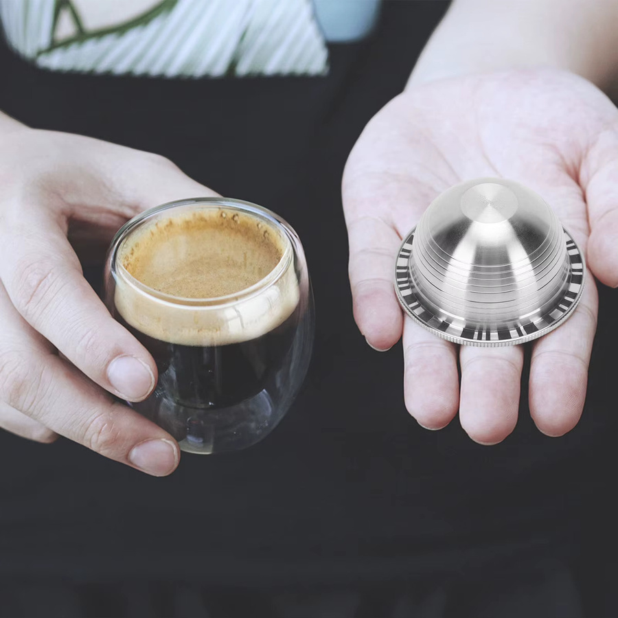 Homgeek Nachfüllbare Kaffeekapsel aus Edelstahl mit Bürstenlöffel für Vertuo Plus, Farbe: Silber - Bild 4