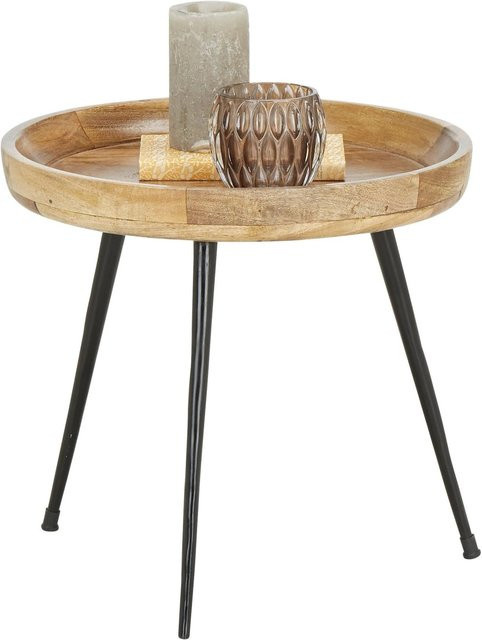 Mömax Beistelltisch aus Mango-Holz und Metall in Braun, Schwarz und Beige, rund, Durchmesser: 40 cm, Höhe: 40 cm - Bild 1