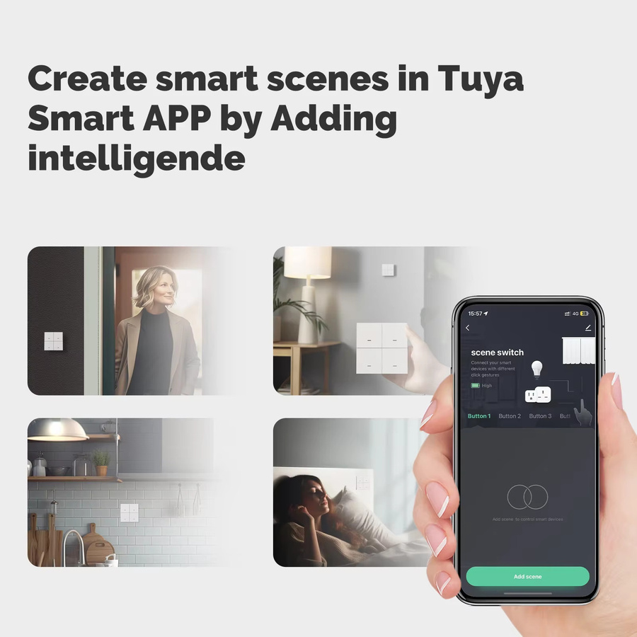 MOES ZigBee Tuya 4-Gang Wireless Szenenschalter mit 12 Szenen, batteriebetriebene Druckknopf-Fernbedienung in Weiß für Smart Life App Automatisierung - Bild 3