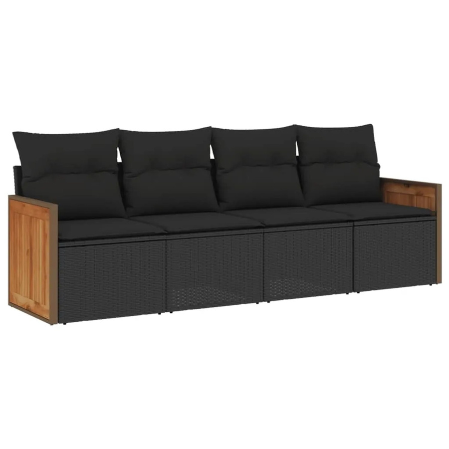 vidaXL 4-teilige Garten-Sofagarnitur aus Poly-Rattan mit Kissen in Schwarz - Bild 2