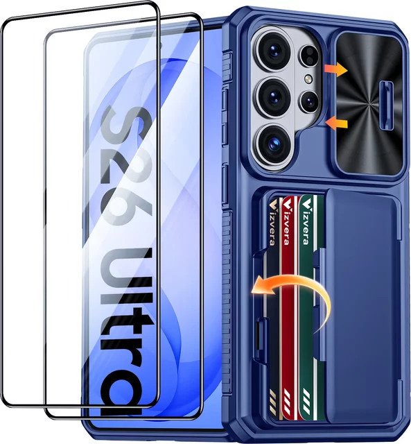 BANGZAO Silikon-Schutzhülle für Galaxy S26 Ultra mit Kartenhalter und RFID-Schutz, Blau - Bild 1