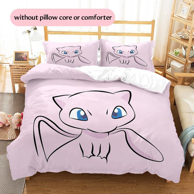 Mew Pokémon Bettwäsche Set mit Muster in Pink, bestehend aus 1 Bettbezug und 2 Kissenbezügen, B/H: 140 x 200 cm - Bild 1