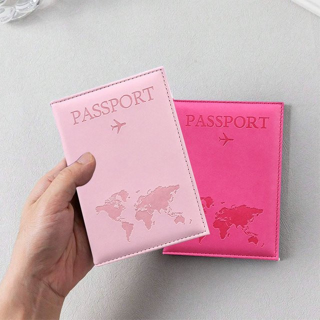 GOT-TOG Reisepasshülle aus PU-Leder mit Weltkarte in Pink für Damen und Herren - Bild 1