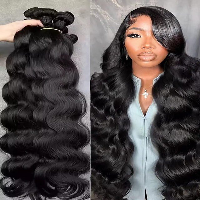 Cheetahbeauty Brasilianische Body Wave Echthaar-Bündel, Remy Raw Double Weft, Naturschwarz - Bild 1