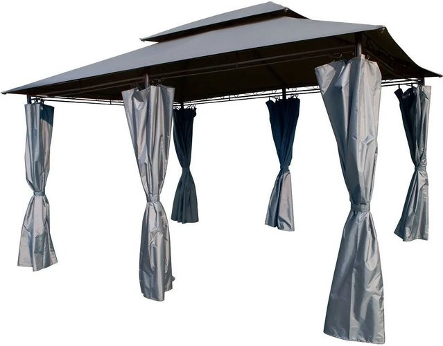 Lex XXL Metall Pavillon Doppeldach mit Seitenteilen und Fenstern, Steingrau, B: 400 cm, T: 300 cm, H: 275 cm - Bild 1