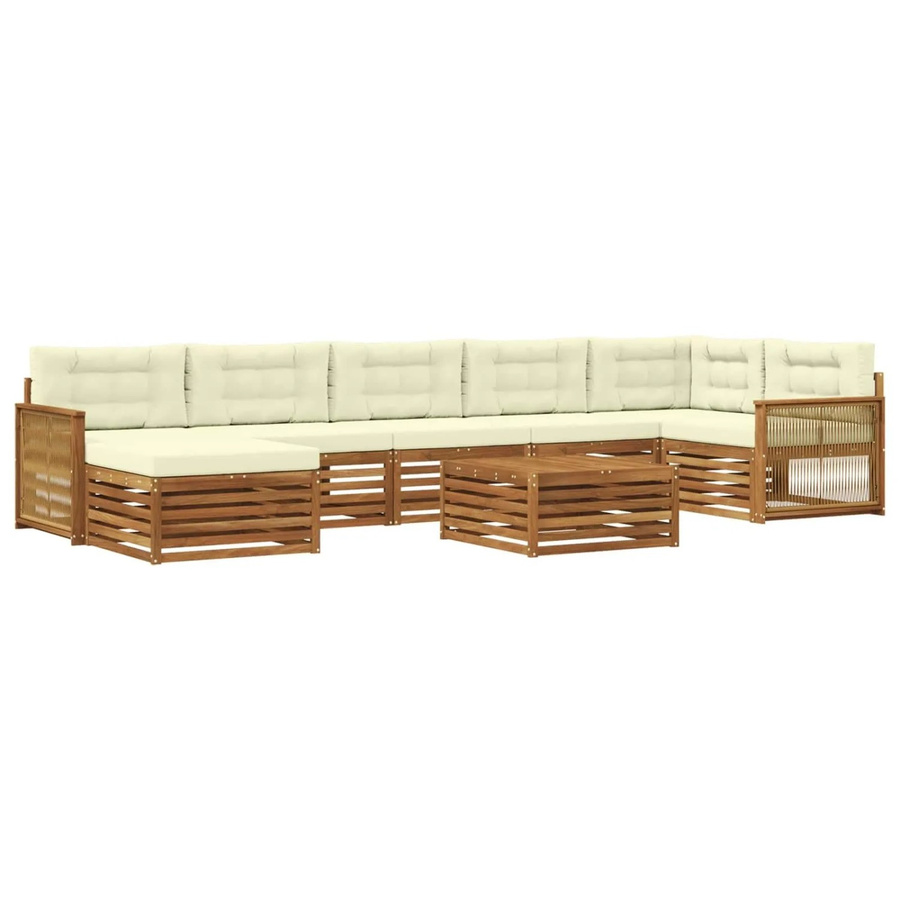 vidaXL Outdoor-Sofagarnitur L-Form aus Akazienholz mit 8 Kissen in Natur und Beige - Bild 2