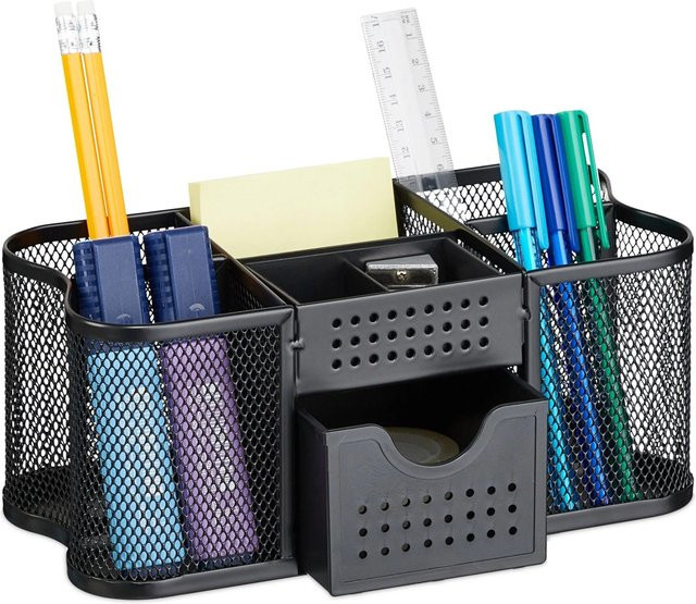 Relaxdays Schreibtisch Organizer mit Mesh-Design aus Stahl und Kunststoff, Schwarz, B/T/H: 23,5 x 11,5 x 10 cm - Bild 1