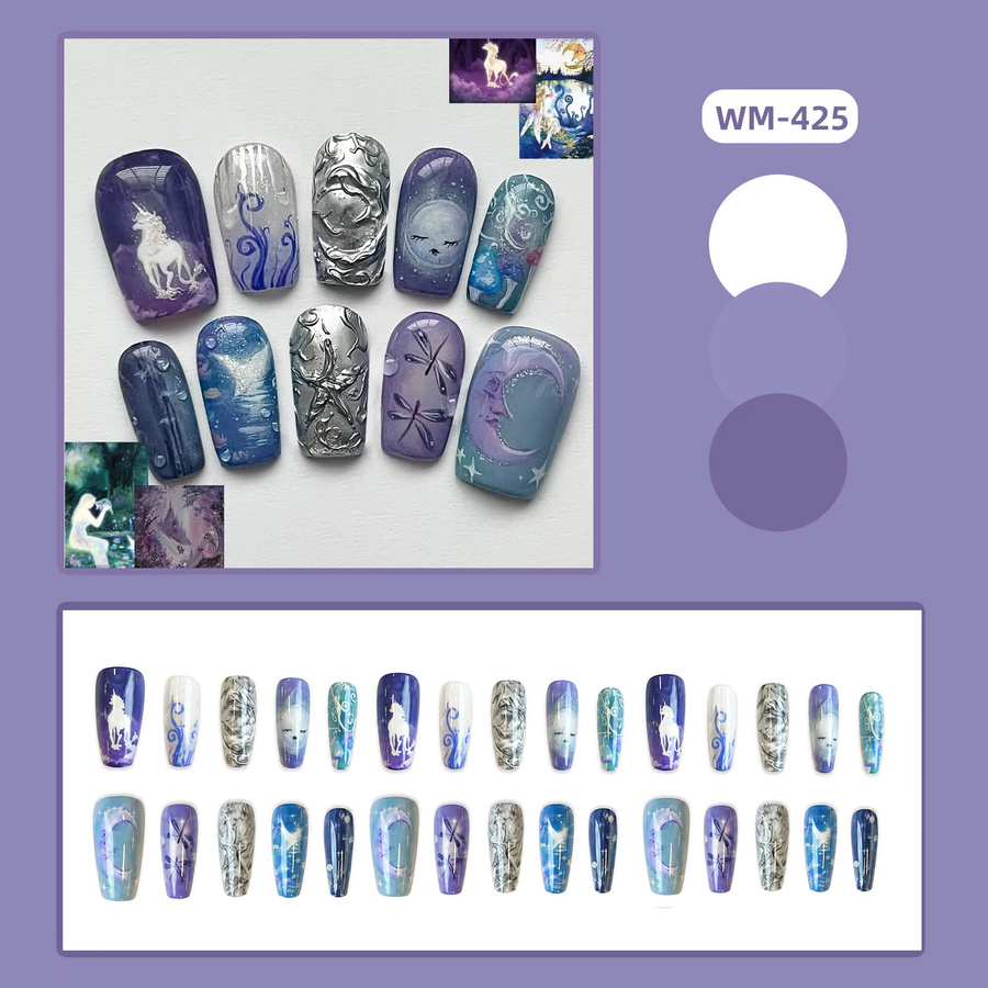 Stylebon Press-On-Nägel, quadratisch, lila blau silber, glänzend, Damen - Bild 2
