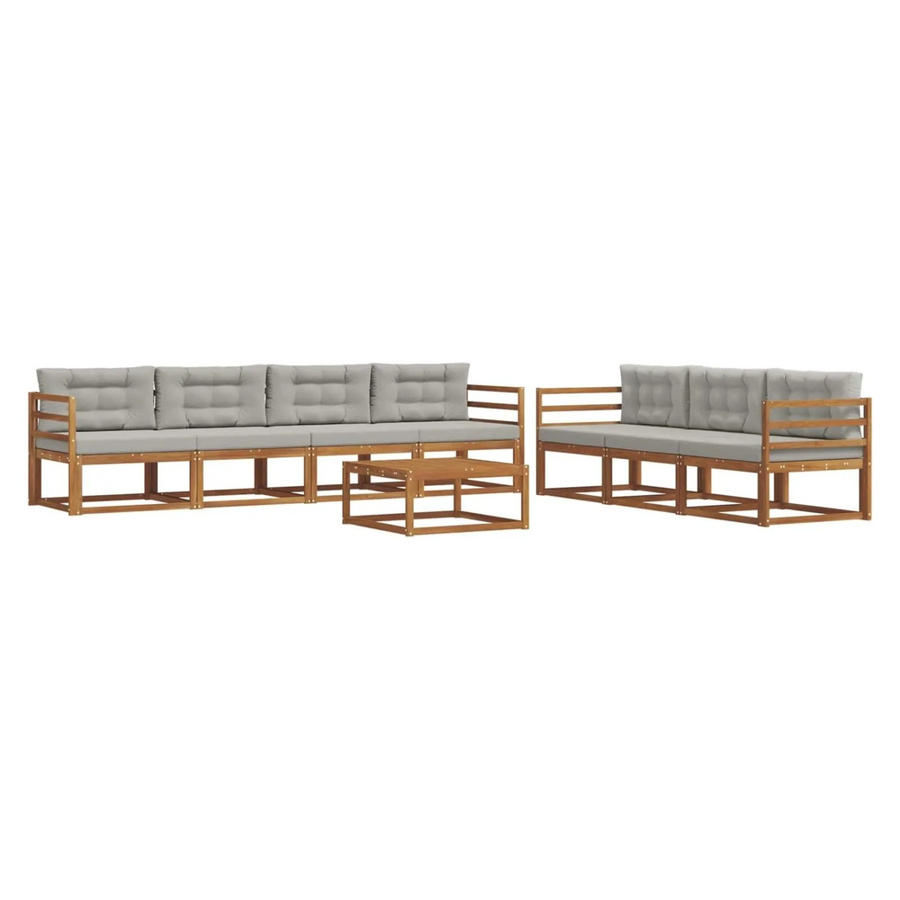 vidaXL Outdoor-Sofagarnitur 8-teilig aus Akazienholz mit Kissen in Natur und Hellgrau - Bild 2