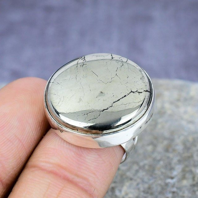 JaipurJewelleryExports Ring, 925 Sterlingsilber, Pyrit-Achat, Damen, Größe 11.5 - Bild 1