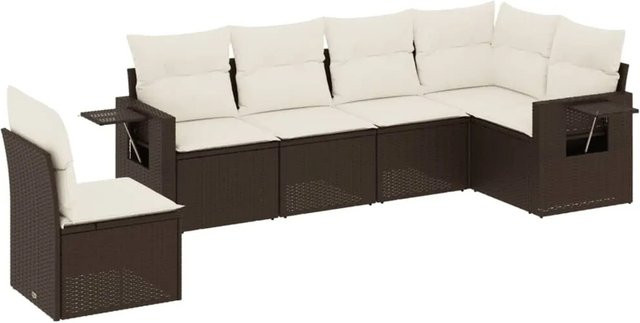 vidaXL 6-teilige Garten-Sofagarnitur aus braunem Poly-Rattan mit Kissen aus Polyester und pulverbeschichtetem Stahl - Bild 1