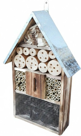 Relaxdays Insektenhotel aus Tannenholz und Bambus mit Metalldach in Silber, B/T/H: 48 x 31 x 10 cm