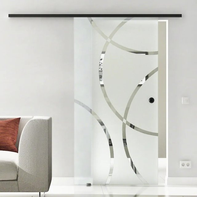 Levidor Glasschiebetür Komplettset Coburg Schwarz aus Glas und Aluminium mit Griffmuschel und SoftClose, B: 77,5 cm, H: 205 cm - Bild 1