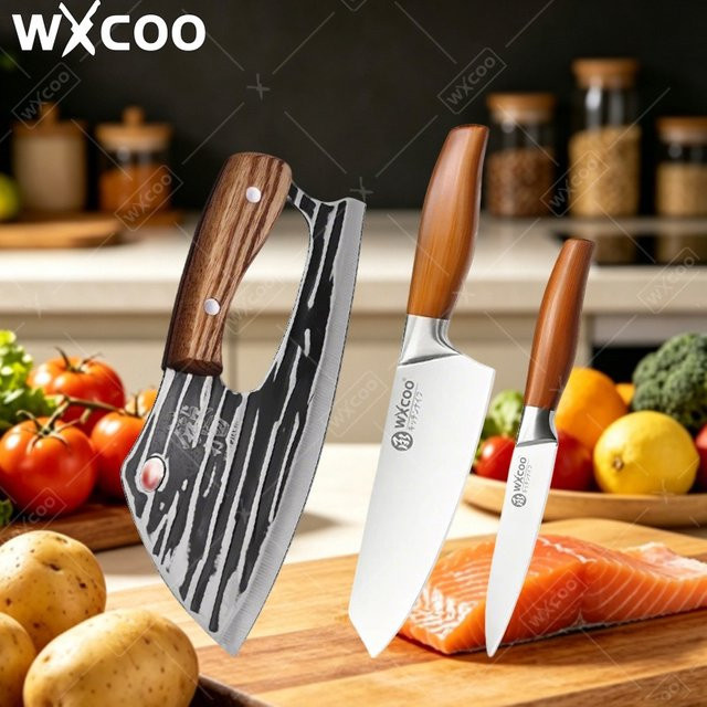 WXCOO Profi Küchenmesser aus Edelstahl mit Holzgriff zum Schneiden von Fleisch und Obst - Bild 1
