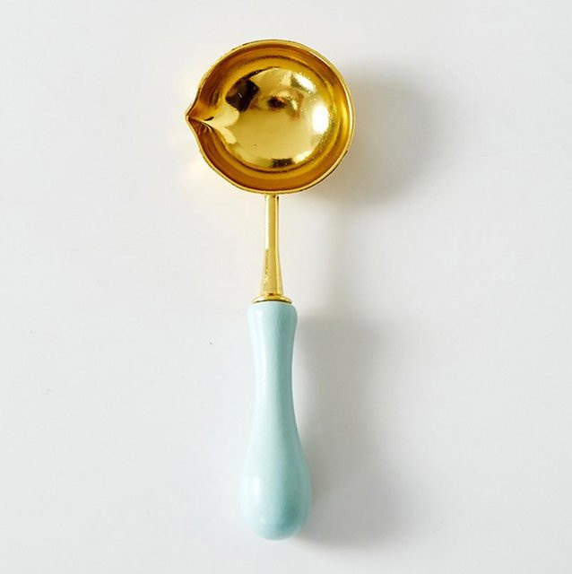 Siegelwachslöffel von Yiran Furniture mit Holzgriff aus Metall für Retro-Wachsstempel in Pink, Blau, Lila oder Gold - Bild 1