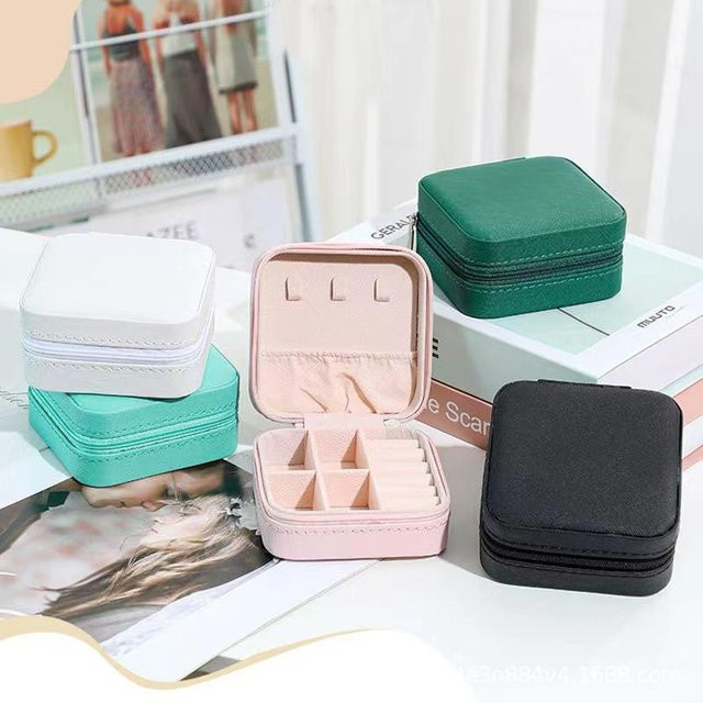 FashionFlair Schmuckaufbewahrungsbox im koreanischen Stil für Ringe und Ohrringe, Dunkelgrün, B/T/H: 10 x 10 x 5 cm - Bild 1