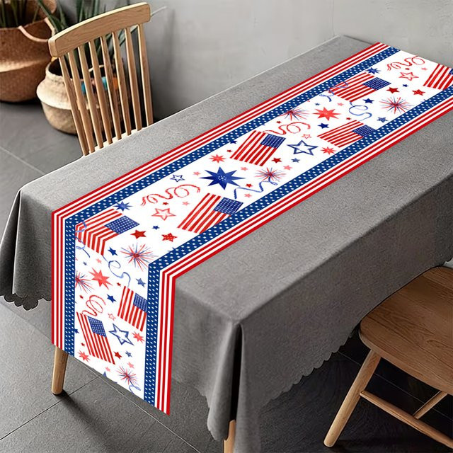 OURFETE Tischläufer Amerikanische Flagge mit Sternen und Feuerwerk für den Unabhängigkeitstag, rot weiß blau, B/T/H: 180 x 35 x 1 cm - Bild 1
